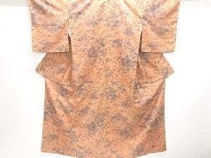 家屋風景模様手織り紬着物